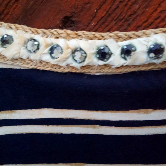 Tory Burch Navy Silk Striped Rhinestone Embellished Shirt Blouse - Picture 2 of 7